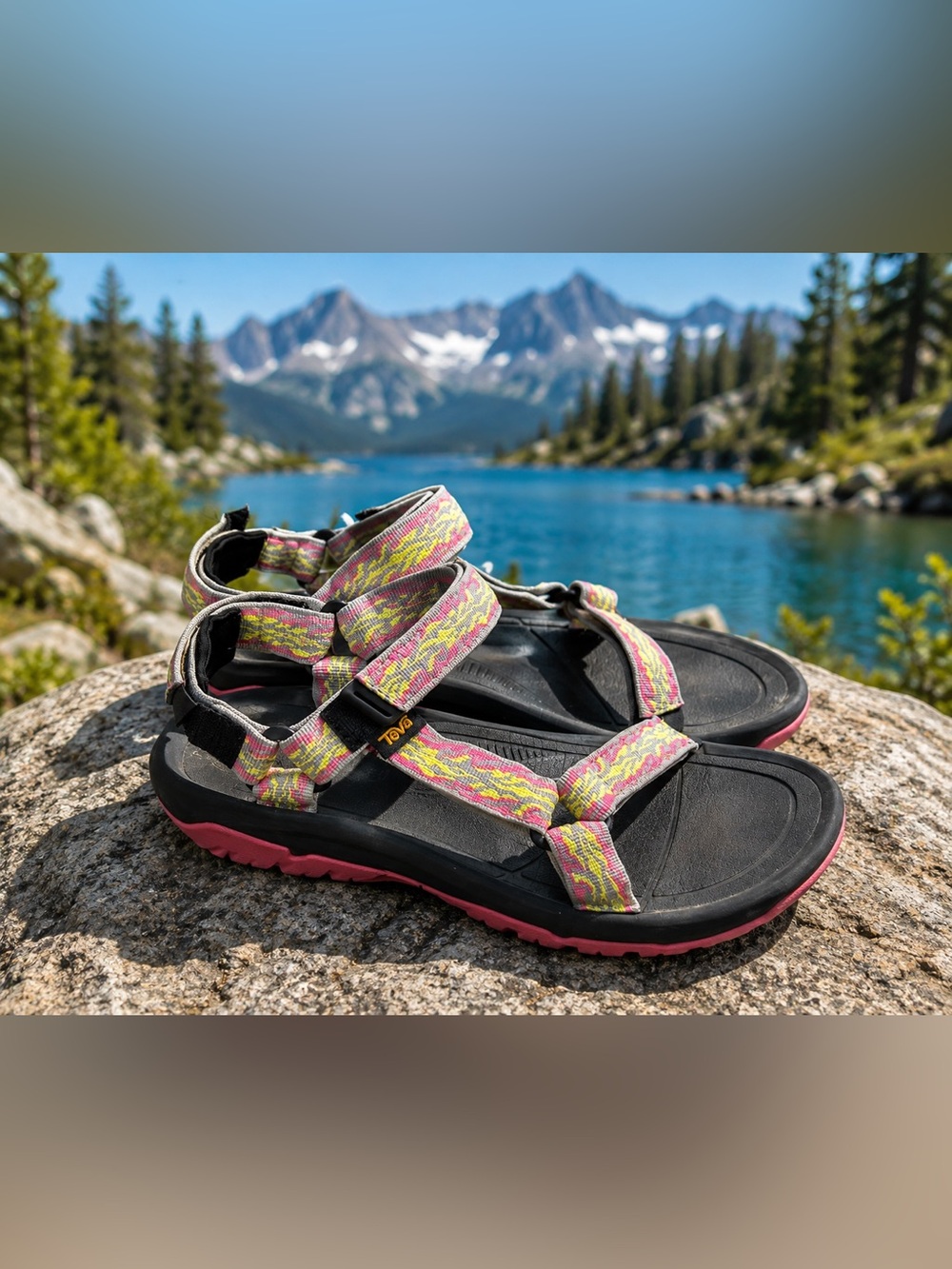 Teva Women's Pink and Yellow Patterned Outdoor Sandals